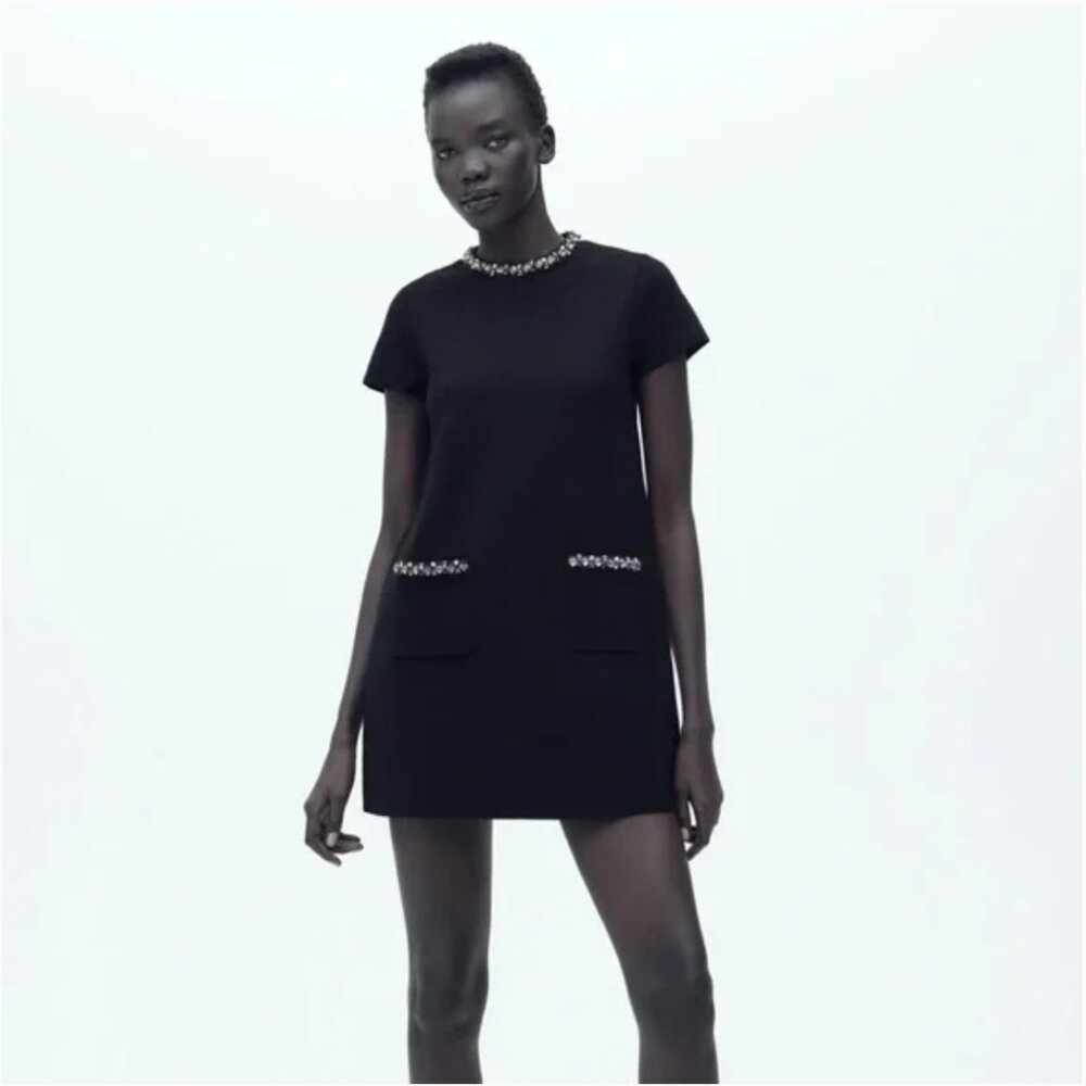 ZARA BEADED JEWEL KNIT MINI DRESS NWT